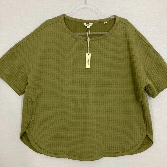 New Max Studio Green Crew Neck Waffle Textured Knit Relaxed Fit Top Large - Picture 1 of 12